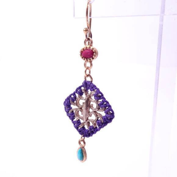 Neiman Marcus Majestic Cabochon Turq Lapis Woven Cabochon Earrings NWT 178 - Picture 4 of 7